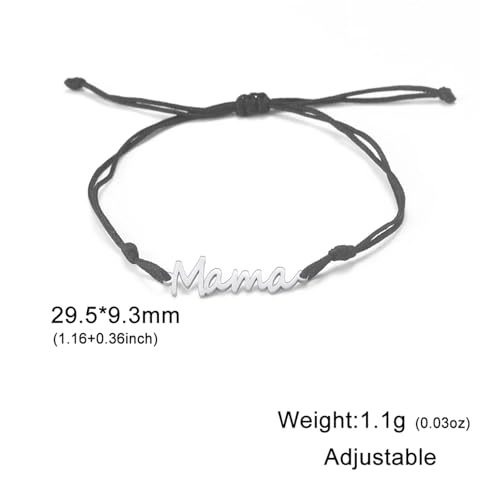 VIVAZYTGH Buchstabe Mama Charm Armband Männer Frauen Edelstahl Doppelschicht Perlen Kette Armbänder Modeschmuck Muttertagsgeschenk(17-22cm_Black Cord Steel) von VIVAZYTGH