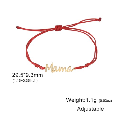 VIVAZYTGH Buchstabe Mama Charm Armband Männer Frauen Edelstahl Doppelschicht Perlen Kette Armbänder Modeschmuck Muttertagsgeschenk(17-22cm_Red Cord Gold) von VIVAZYTGH