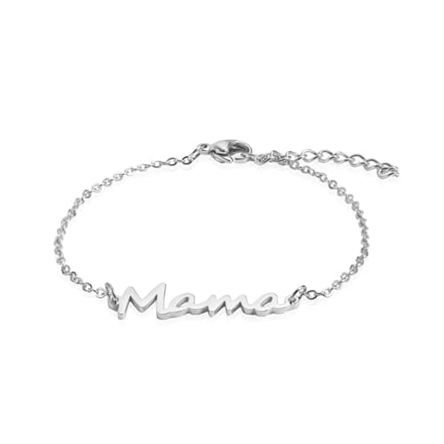 VIVAZYTGH Buchstabe Mama Charm Armband Männer Frauen Edelstahl Doppelschicht Perlen Kette Armbänder Modeschmuck Muttertagsgeschenk(17-22cm_Steel) von VIVAZYTGH