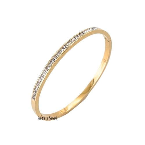 VIVAZYTGH Edelstahl Armbänder Schmuck Intarsien Weiß Strass Armreif Frauen wasserdichte Armreifen Mode Weihnachten Geschenk(NS92027-Gold Color) von VIVAZYTGH