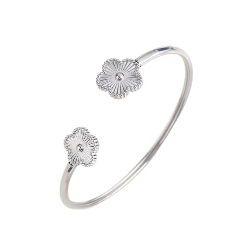 VIVAZYTGH Edelstahl Botanischer Fünfblättriger Blumen-Armreif Persönlichkeit Charm Modeschmuck Frauen Mädchen Geschenk Kleeblatt(Bangle 18) von VIVAZYTGH