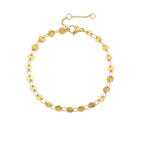 VIVAZYTGH Edelstahl Runde Stück Kette Armbänder Einstellbar Frauen Armband Mode Mode Schmuck Geschenke(YS25116-Gold Color) von VIVAZYTGH