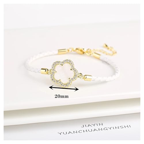 VIVAZYTGH Klassisches Echtleder-Armband mit gewebtem Naturstein und fünfblättrigem Blumen-Charm, modisch for Frauen und Mädchen, Party, Hochzeit, Schmuck, Geschenk(Pure Gold Color) von VIVAZYTGH