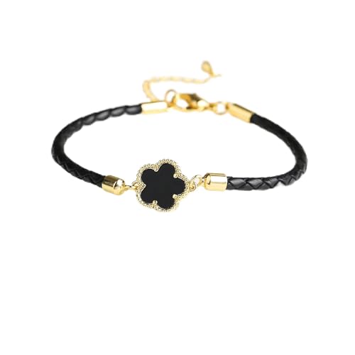 VIVAZYTGH Klassisches Echtleder-Armband mit gewebtem Naturstein und fünfblättrigem Blumen-Charm, modisch for Frauen und Mädchen, Party, Hochzeit, Schmuck, Geschenk(Rust Red) von VIVAZYTGH