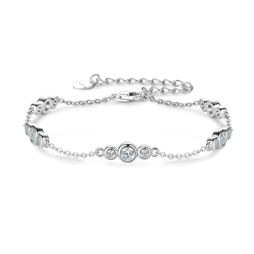 VIVAZYTGH Silberkette 2mm D Farbe Lünette Moissanite Armbänder Mode Damen Schmuck Geschenke(White Gold Color-A_16.5-21.5cm) von VIVAZYTGH