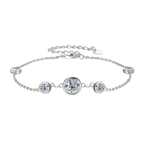VIVAZYTGH Silberkette 2mm D Farbe Lünette Moissanite Armbänder Mode Damen Schmuck Geschenke(White Gold Color-B_16.5-21.5cm) von VIVAZYTGH