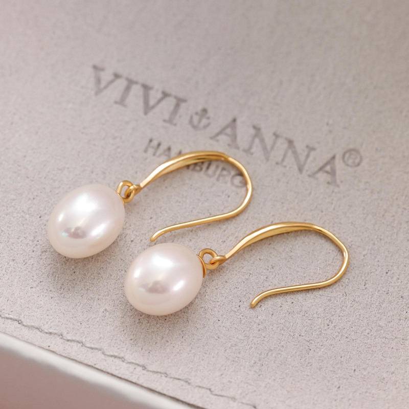 925Er Ohrringe Mit Echter Süßwasserperle - Gold Ohrhaken Eleganter Schmuck Tropfenform Geschenk Für Frauen Os016 von VIVIANNASCHMUCK
