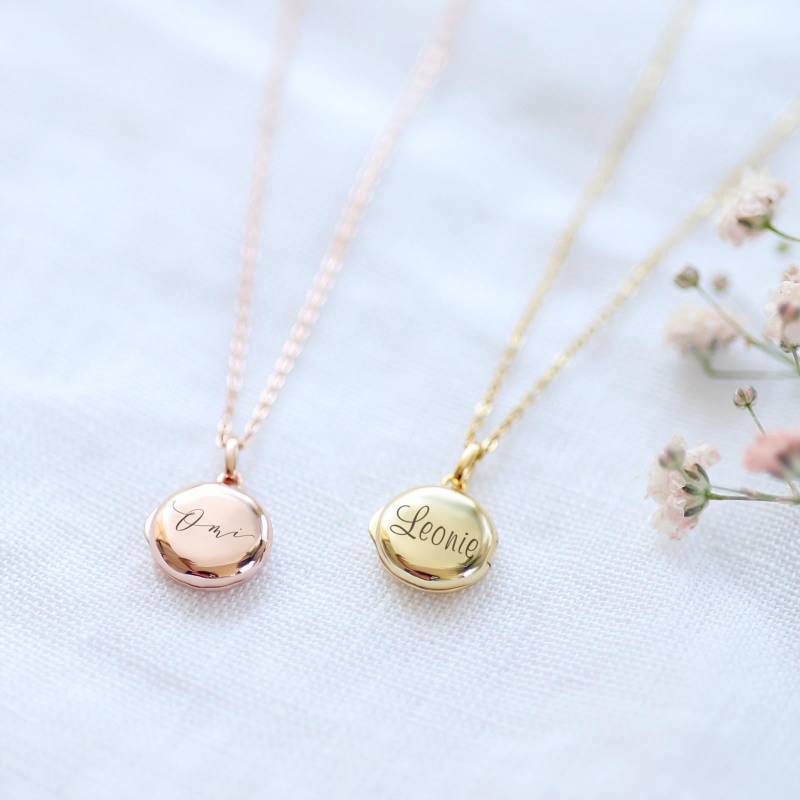 925Er Silber Mini-Medaillon - Personalisierte Mini Medaillon Gravur Foto-Medaillon Kette Kindername Geschenk Für Sie K500 von VIVIANNASCHMUCK