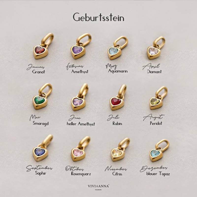 Zusätzlicher Herzchen Zirkonia Geburtsstein Anhänger - Edelstahl Gold Roségold Silber Add-On Add-On Gs003 von VIVIANNASCHMUCK