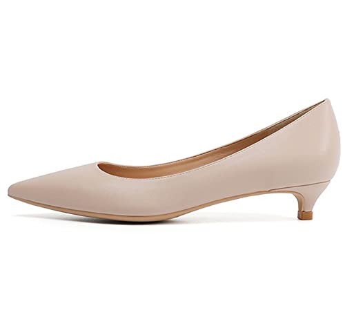 VIVIANSHOP Damen Arbeitsschuhe Flacher Mund 3 cm Niedriger Absatz Lederschuhe Damen Spitze Mode Party Abendkleid Schuhe Flesh-41EU von VIVIANSHOP