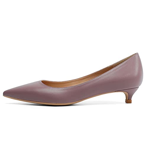 VIVIANSHOP Damen Arbeitsschuhe Flacher Mund 3 cm Niedriger Absatz Lederschuhe Damen Spitze Mode Party Abendkleid Schuhe Lila-41EU von VIVIANSHOP