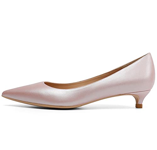 VIVIANSHOP Damen Arbeitsschuhe Flacher Mund 3 cm Niedriger Absatz Lederschuhe Damen Spitze Mode Party Abendkleid Schuhe Rosa-39EU von VIVIANSHOP