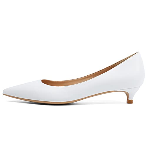 VIVIANSHOP Damen Arbeitsschuhe Flacher Mund 3 cm Niedriger Absatz Lederschuhe Damen Spitze Mode Party Abendkleid Schuhe Weiß-41EU von VIVIANSHOP