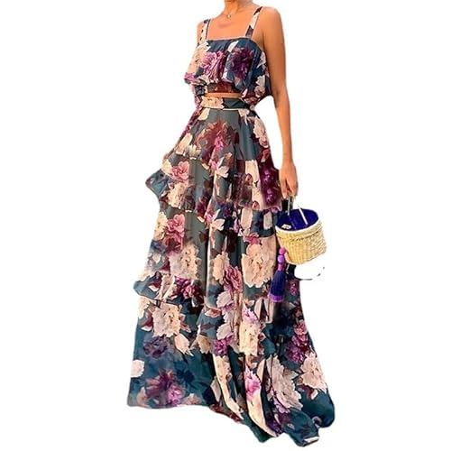 2-teiliges Strand-Outfit für Damen Maxikleid Boho-Blumen-Cami-Crop-Top Maxi-Hawaii-Röcke-Sets von VIVICOLOR
