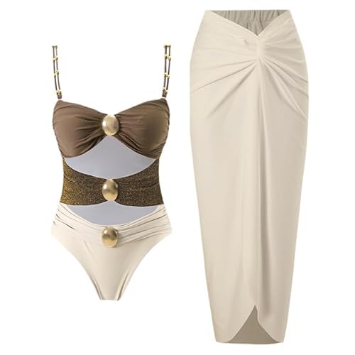 Einteiliger Badeanzug mit Cut-Outs und Überwurfrock, bauchkontrollierender Badeanzug, Träger, Bikini, Sarong, zweiteiliges Set von VIVICOLOR