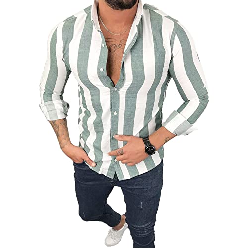 Mens Stripe Button Up Shirt Vertical Casual Business Shirts Slim Fit Fashion Stripes T-Shirts von VIVICOLOR