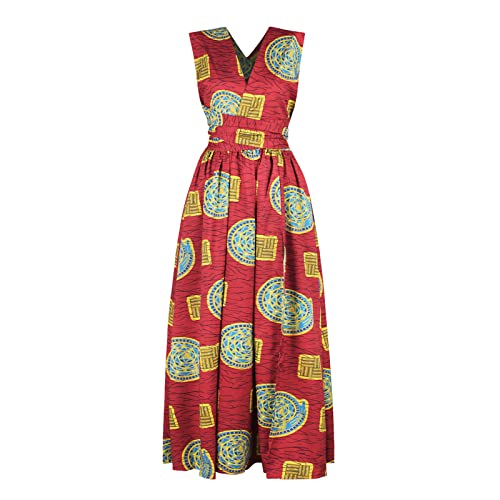 VIVICOLOR Afrikanisches Boho-Split-Kleid für Damen Dashiki-Druck, traditionelles Kostüm, V-Ausschnitt, hohe Taille, Lange Maxikleider, vielseitig von VIVICOLOR