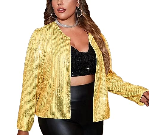 VIVICOLOR Damen-Jacke mit Pailletten, Übergröße, Damen-Blazer mit glitzerndem Glitzer, glitzernder, glänzender Mantel mit offener Vorderseite von VIVICOLOR