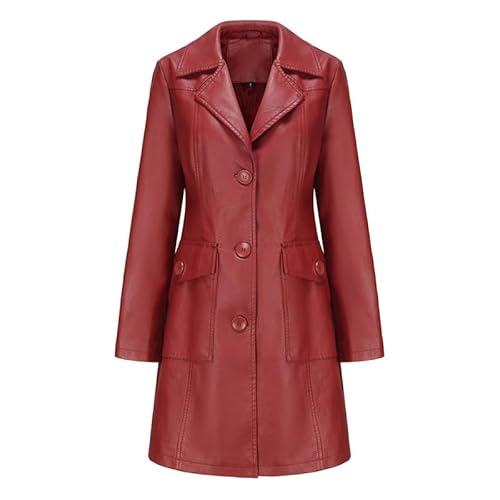 VIVICOLOR Damen Kunstleder Trenchcoat Einreihig Langer PU Leder Langer Mantel Schwarz Leder Motorradjacke von VIVICOLOR