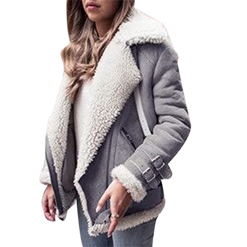 VIVICOLOR Damen-Lammfell-Veloursledermantel, Damen-Wildleder-Sherpa-gefütterter Mantel, Damen-Winter-Pelz-gefütterte Wildlederjacke Outwear Plus Size von VIVICOLOR