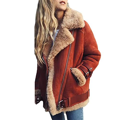 VIVICOLOR Damen-Lammfell-Veloursledermantel, Damen-Wildleder-Sherpa-gefütterter Mantel, Damen-Winter-Pelz-gefütterte Wildlederjacke Outwear Plus Size von VIVICOLOR