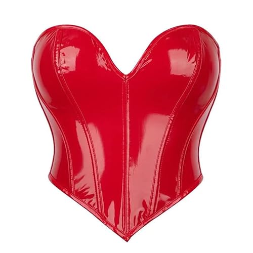 VIVICOLOR Damen PVC-Korsett-Oberteile, glänzendes PU-Schnür-Gothic-Bustier, schwarz-rotes Leder-Korsett-BH von VIVICOLOR