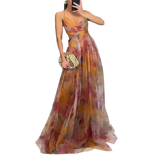 VIVICOLOR Damen Spaghettiträger V Ausschnitt Blumen Mesh Tüllkleid Sling Fairy formelles Abendkleid Partykleid von VIVICOLOR