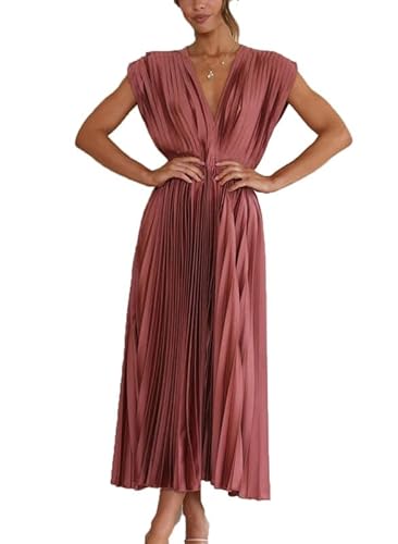 VIVICOLOR Frauen Satin eine Linie gegen Neck Imperium Taillenkleid Falten Abend Cocktail formelle Gastkleider von VIVICOLOR