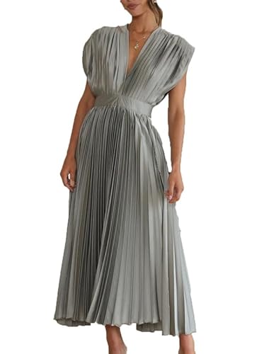 VIVICOLOR Frauen Satin eine Linie gegen Neck Imperium Taillenkleid Falten Abend Cocktail formelle Gastkleider von VIVICOLOR