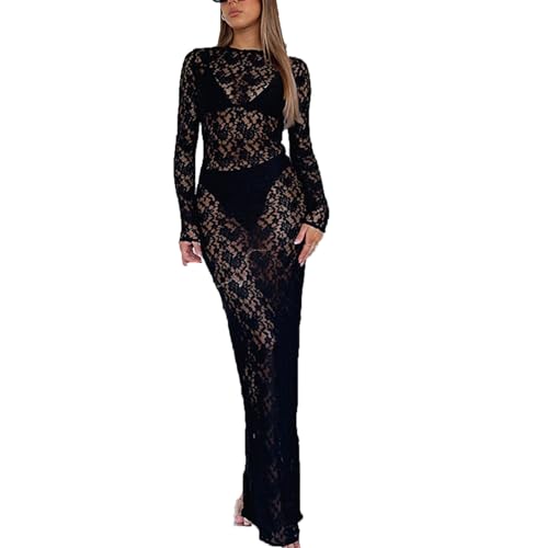 VIVICOLOR Frauen Sehen, Obwohl Florale SpitzenköRper Maxi KleidernfüTze Schiere Strand Bikini Deckkleider, Weiß, Schwarz von VIVICOLOR