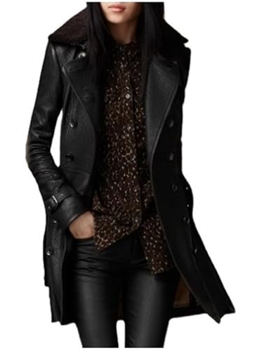 VIVICOLOR Frauen schwarzer Leder Langer Mantel, Lange PU-Lederjacken in voller Länge, M-3xl von VIVICOLOR