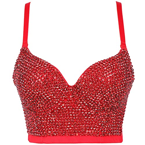 VIVICOLOR Glänzendes Strass Korsett Crop Top Damen Gemstone Bustier BH Sparkle Clubwear Party Push Up Weste von VIVICOLOR