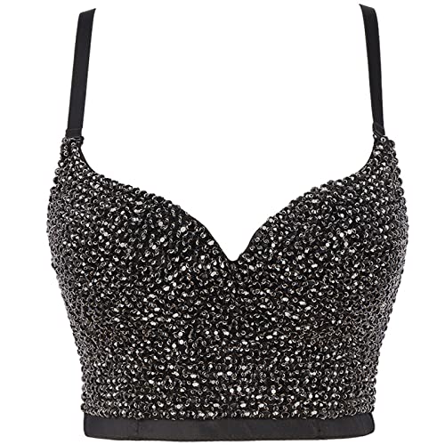 VIVICOLOR Glänzendes Strass Korsett Crop Top Damen Gemstone Bustier BH Sparkle Clubwear Party Push Up Weste von VIVICOLOR