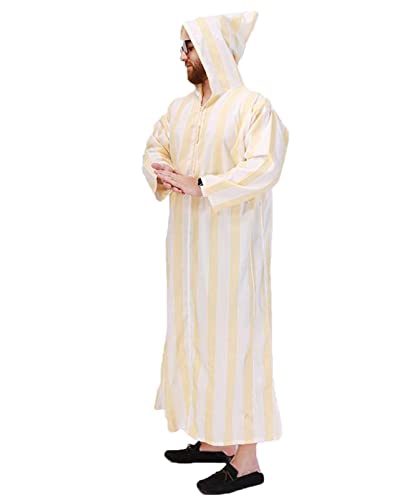 VIVICOLOR Herren Djellaba Caftan Thobe Saudi Araber Marokkaner mit Kapuze -Robe Jubbah Dubai gestreiftes Muslim Kaftan von VIVICOLOR