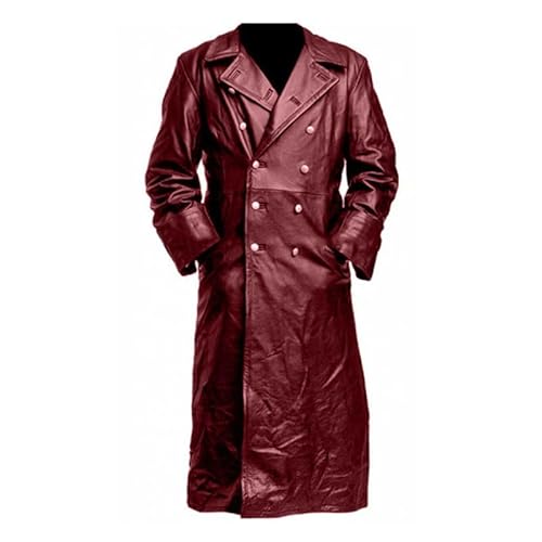 VIVICOLOR Herren-PU-Ledermantel, Langer Leder-Trenchcoat, Herren-Gothic-Kunstleder-Langjacke von VIVICOLOR