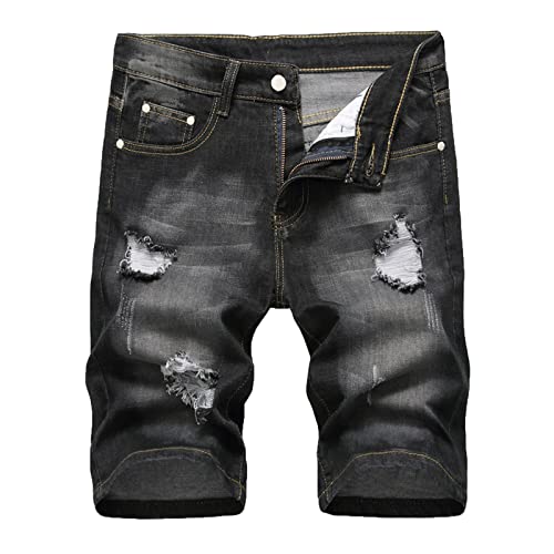 VIVICOLOR Herren Schwarze Zerrissene Kurze Jeans Herren Sommer Lässige Denim Shorts Mode Slim Fit Jean Kurze Hosen von VIVICOLOR