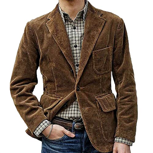 VIVICOLOR Herren Weicher Cord Blazer Mantel Herren Vintage Classic Fit Zwei Knöpfe Blazer Anzugjacke (Farbe: Schwarz/Braun) von VIVICOLOR