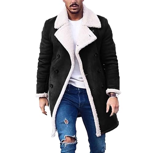 VIVICOLOR Herren-Wildlederjacke mit Fell-Lammfellfutter und gekerbtem Revers, Warmer Winter-Trenchcoat aus Wildleder, M-4XL von VIVICOLOR