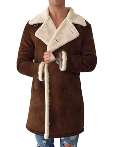 VIVICOLOR Herren-Wildlederjacke mit Fell-Lammfellfutter und gekerbtem Revers, Warmer Winter-Trenchcoat aus Wildleder, M-4XL von VIVICOLOR