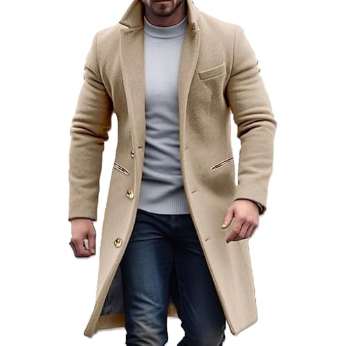 VIVICOLOR Herren gekerbte Kragen Wolle Trench Coat Herren Wolle Mischung Klassischer Erbsenmantel von VIVICOLOR
