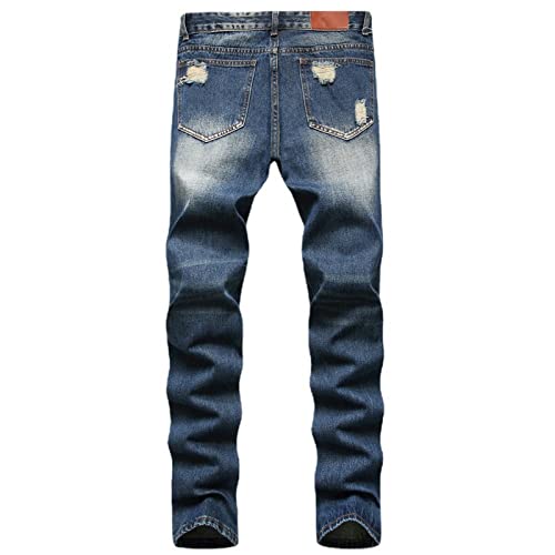 VIVICOLOR Zerrissene Röhrenjeans für Herren Destroyed Denim Pants Slim Fit Knielöcher Jeans Hose schwarz von VIVICOLOR