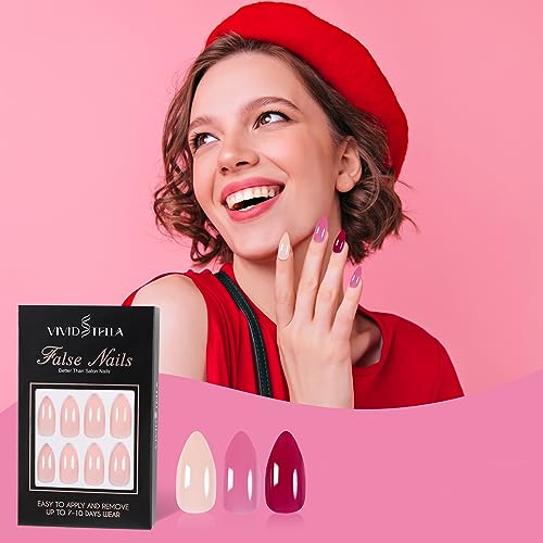 Sonnenfarbene Nagelspitzen von Rosa zu Rot Stimmungswechsel-Maniküre-Set Stiletto Acryl zum Aufkleben auf Statischen Nägeln für Frauen und Mädchen von VIVID STELLA