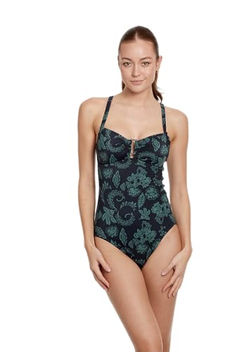 VIVID Badeanzug Blumenmuster Einteiler mit Softschalen Raffung verstellbare Träger hoher Rücken von VIVID