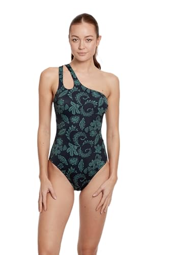 VIVID Badeanzug Blumenmuster One-Shoulder Einteiler mit Cut-Out am Träger Softschalen hoher Rücken von VIVID