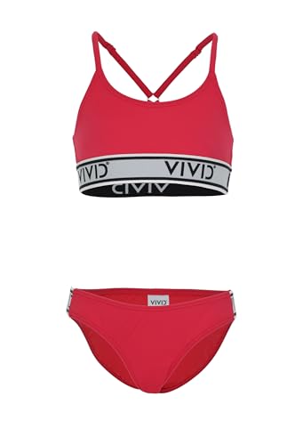 VIVID Mädchen-Bikini Unifarben Bustier Kinder Zweiteiler Set mit Logo verstellbare Träger elastischer Bund von VIVID