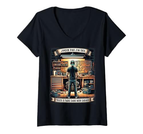 Damen Geschenk Papa Baumeister Humor J'peux Pas Garage mechanisch T-Shirt mit V-Ausschnitt Damen Geschenk Papa Baumeister Humor J'peux Pas Garage mechanisch T-Shirt mit V-Ausschnitt von VIVIFLUX
