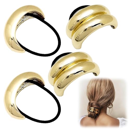 4 Stück Elastische Haarreifen Haarschmuck Damen - Goldene Metall-Haargummis für Frauen und Mädchen - Schwarzes Zopfgummi - Haargummi Gold - Dickes Dünnes Lockiges - Geschenkidee. von VIVIIHOO