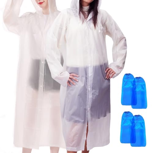 VIVIIHOO 2 Stück Regenponcho Regencape Transparent | Einmal Regenponcho Einweg Regenmantel Durchsichtig | Regenponcho Festival Kostüm Camping Zubehör | Unisex Regenbekleidung für Erwachsene & Kinder von VIVIIHOO