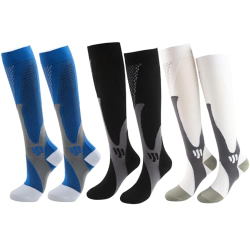 VIVIIHOO Kompressionsstrümpfe Herren - 3 Paar Thrombosestrümpfe für Sport, Flug & Reisen -Kompressionssocken Bequem & Atmungsaktiv - 15-20 Pa Druck von VIVIIHOO