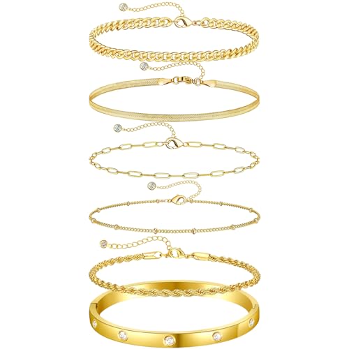 VIVILE Edelstahl Armband Damen Gold, 6mm Armreif, 6.7 Zoll Armband Set, Schmuck, Armbänder, Jewelry Geschenk Silber Gold für Mama Freund Tochter von VIVILE